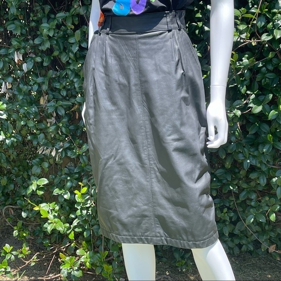 Vintage 80’s Leather Maxi Chaus Moto Black Butter Soft Vented Lined Skirt - Picture 11 of 16